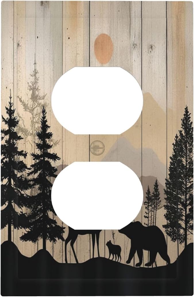 Outlet Covers Wood Board Wildlife Cute Bear Deer Forest Rustic 1 Gang Duplex by Everyswitchisastoryswitch