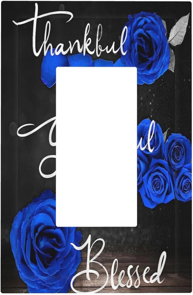 Outlet Covers Blue Rose Thankful Grateful Blessed 1 Gang Wall Plate Single by Spshian