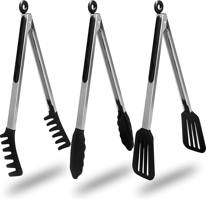 HST Tongs for Cooking with Silicone Tips, Non Stick Kitchen Tongs with Silicone by HST