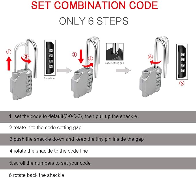 2 Pack disecu 2.6 Inch Long Shackle Combination Lock, 4 Digit Outdoor - Image 5