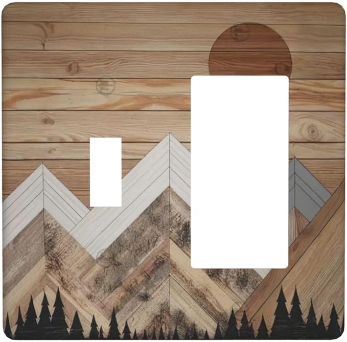 Wooden Planks Mosaic Snow Mountain Sun Outlet Covers 1 Toggle 1 Rocker by Unknown