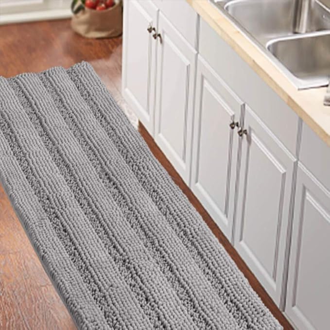 Turquoize Gray Kitchen Runner Chenille Shag Area Rug Non Slip Backing by Turquoize