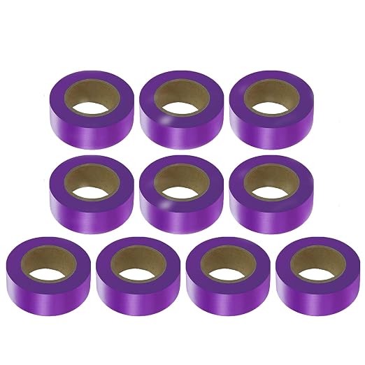 Purple Flagging Tape, 10 Pack, Non-Adhesive, High Visibility, Waterproof by JIZHGRAD