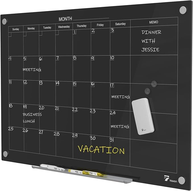 TOWON 47 x 35 Inch Glass Dry Erase Board Reminder, Magnetic Whiteboard Calendar by TOWON
