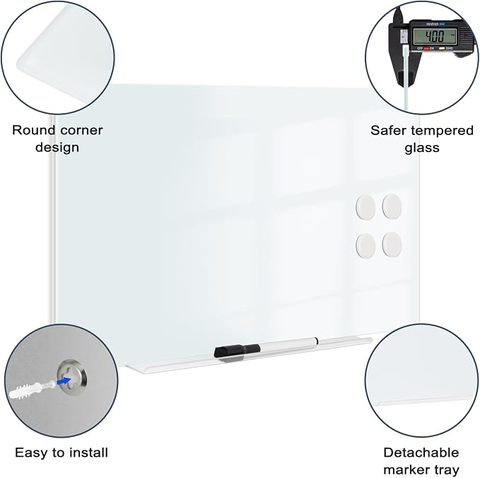 Magnetic Glass Whiteboard for Wall, Large Frameless White Board for Home and - Image 3