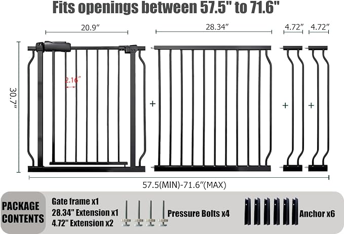 Extra Wide Baby Gate 67-71.6 Inch, Heavy Duty Safety Gate Indoor - Image 2