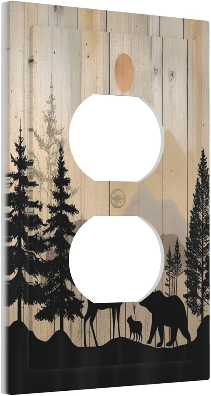 Outlet Covers Wood Board Wildlife Cute Bear Deer Forest Rustic 1 Gang Duplex - Image 2