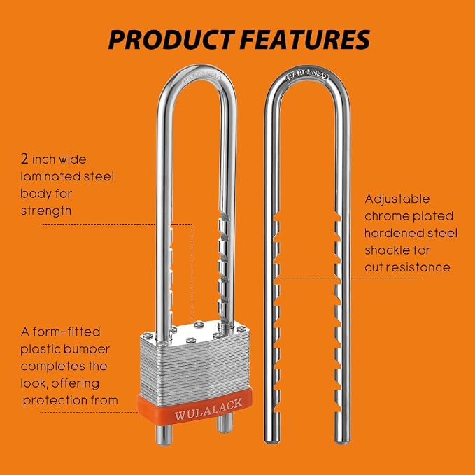 Padlock with Key, WULALACK 2 inch Wide Laminated Steel Keyed Padlock with - Image 3