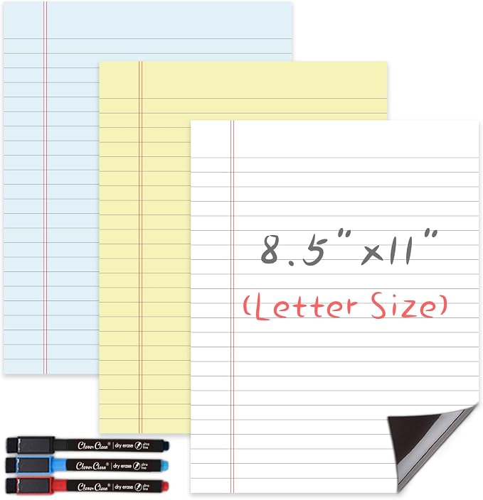 Magnetic Dry Erase Board – 8.5”x11” Reusable Lined Dry Erase Notebook Sheet by CleverClean