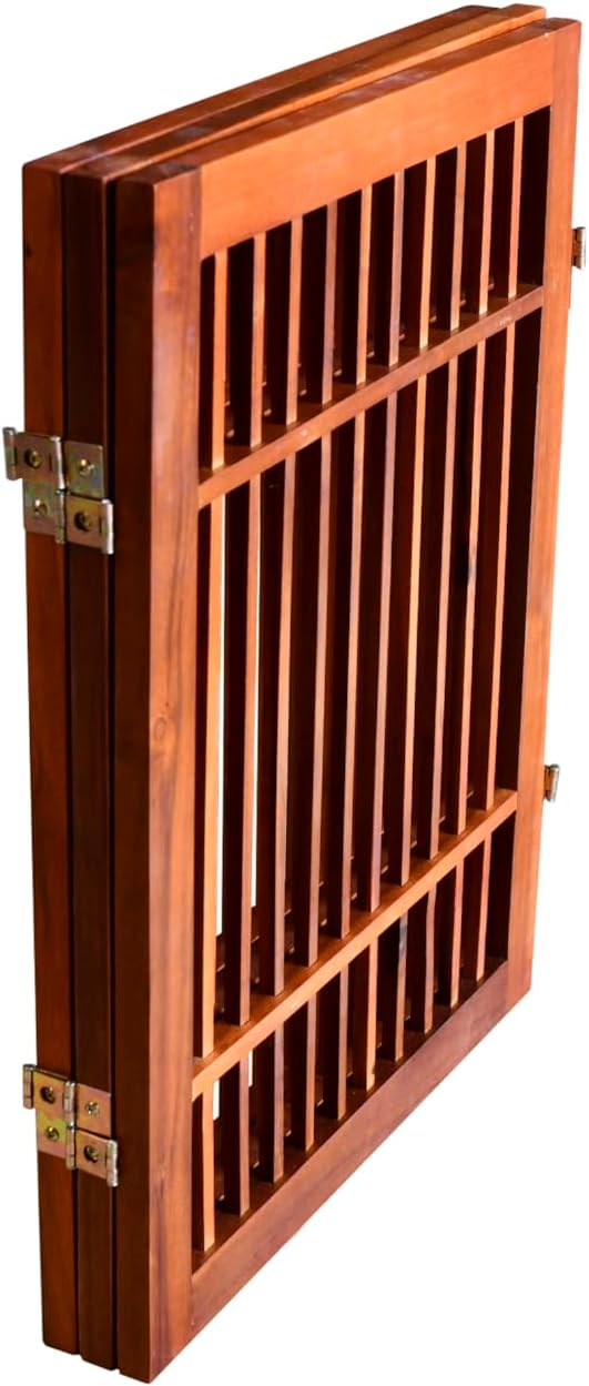 Pet Dog Gate Strong and Durable Freestanding Folding Acacia Hardwood Portable - Image 5