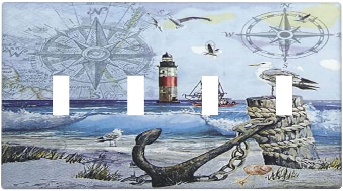 Light Switch Cover Sea Ocean Sand Coast Compass Ship Lighthouse Anchor 4 Gang by Spshian