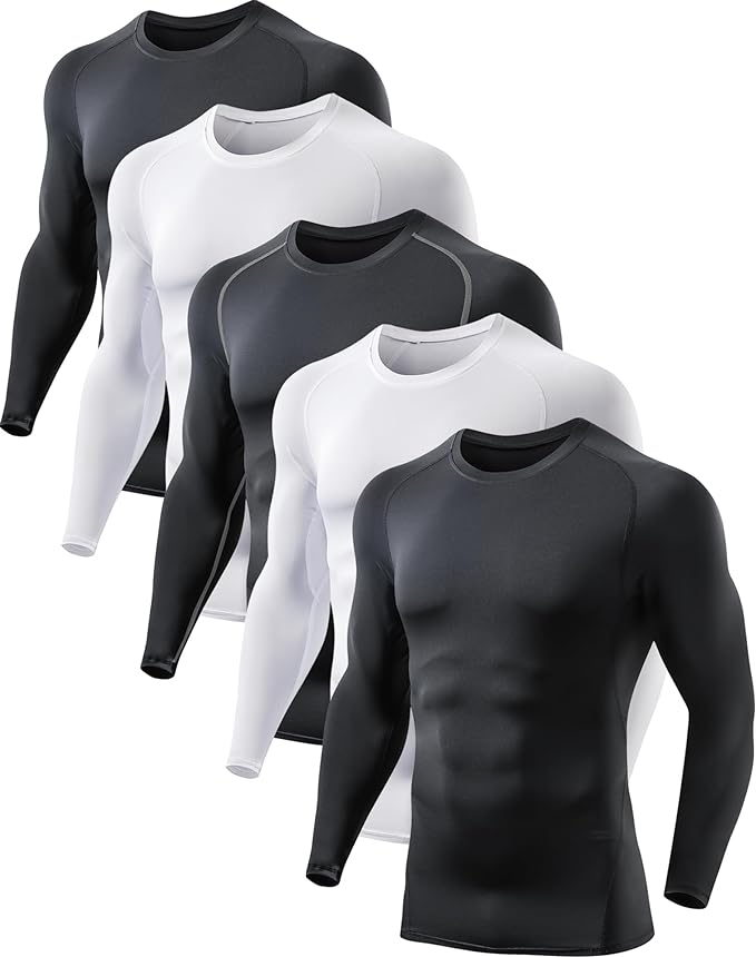 5 or 4 Pack Compression Shirts for Men Long Sleeve Athletic Base Layer by TELALEO