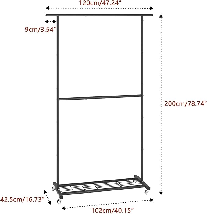 Sywhitta Double Rod Clothing Garment Rack, Rolling Coat Hanger - Image 3
