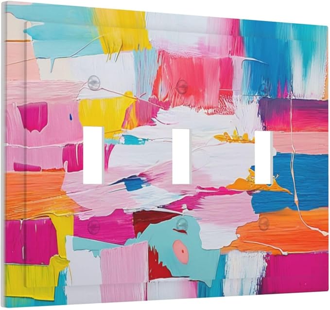 Decorative Switch Plates Multicoloured Modern Watercolor Oil Painting 3 Gang - Image 2