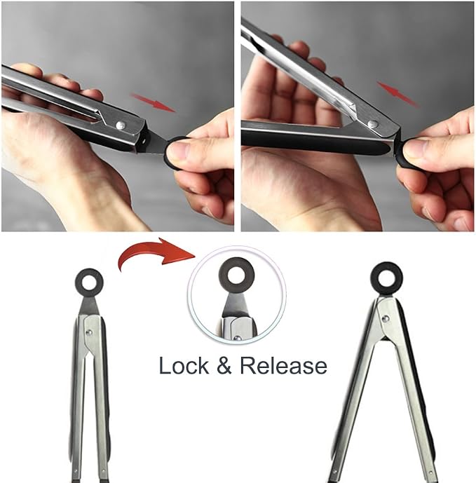 Cooking Tongs 9 inches and 12 inches Stainless Steel Kitchen Silicone Serving - Image 4