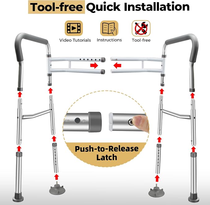 Toilet Safety Rails for Seniors, Adjustable Toilet Safety Frame Handles Fits - Image 3
