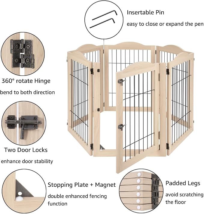 unipaws 132" Extra Wide Dog Gate and Pet Playpen, Free Standing Tall Fence - Image 5