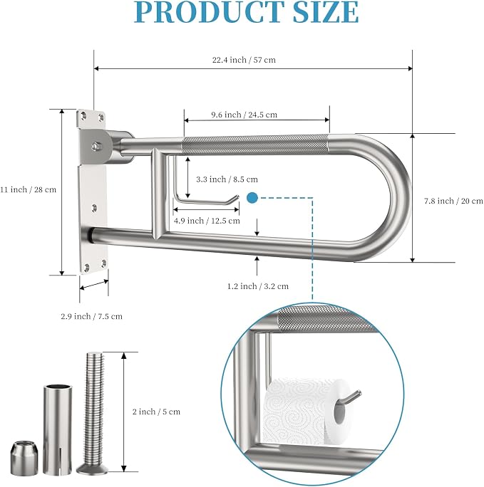 Toilet Grab Bar 22.4 Inch, Munzong Anti-Slip Handicap Grab Bars - Image 2