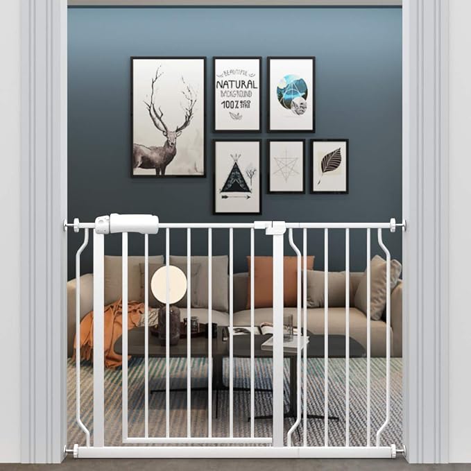 ALLAIBB Extra Wide Pressure Mount Baby Gate Auto Close White Metal Child Dog by ALLAIBB