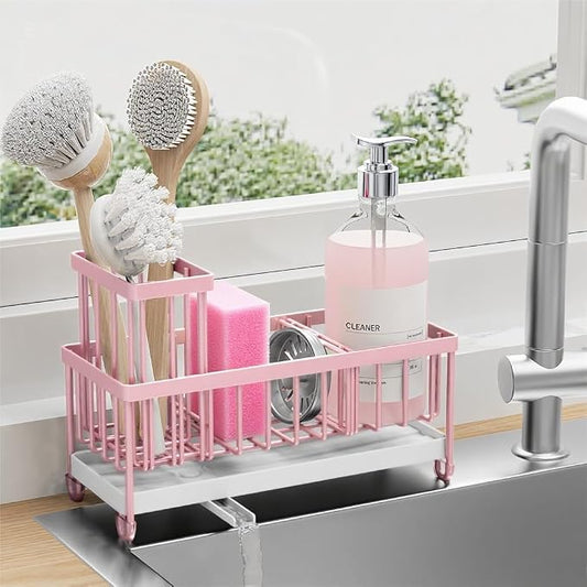 Cisily Pink Sponge Holder for Kitchen Sink, Sink Caddy Organizer by CISILYHOMELIFE
