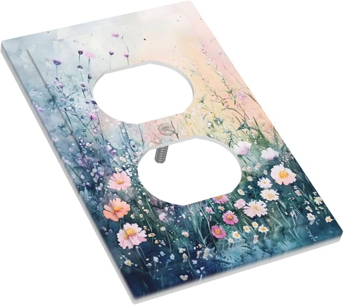 Outlet Covers Pink Floral Wildflower Green Plants Decorative 1 Gang Duplex - Image 3