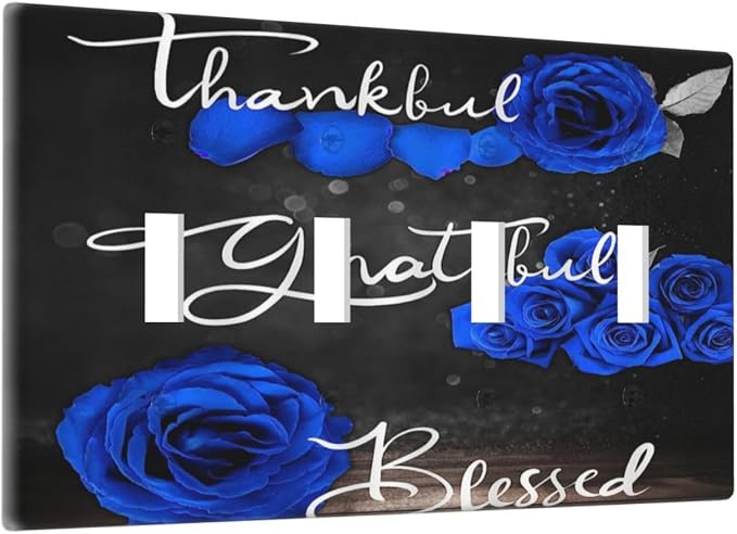 Light Switch Cover Blue Rose Thankful Grateful Blessed 4 Gang Switch Plate Quad - Image 2