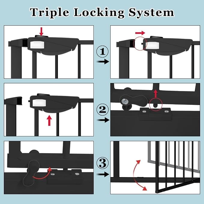 WAOWAO Triple Lock 49.21-66.54" Baby Gate Extra Wide Pressure Mounted Walk - Image 3