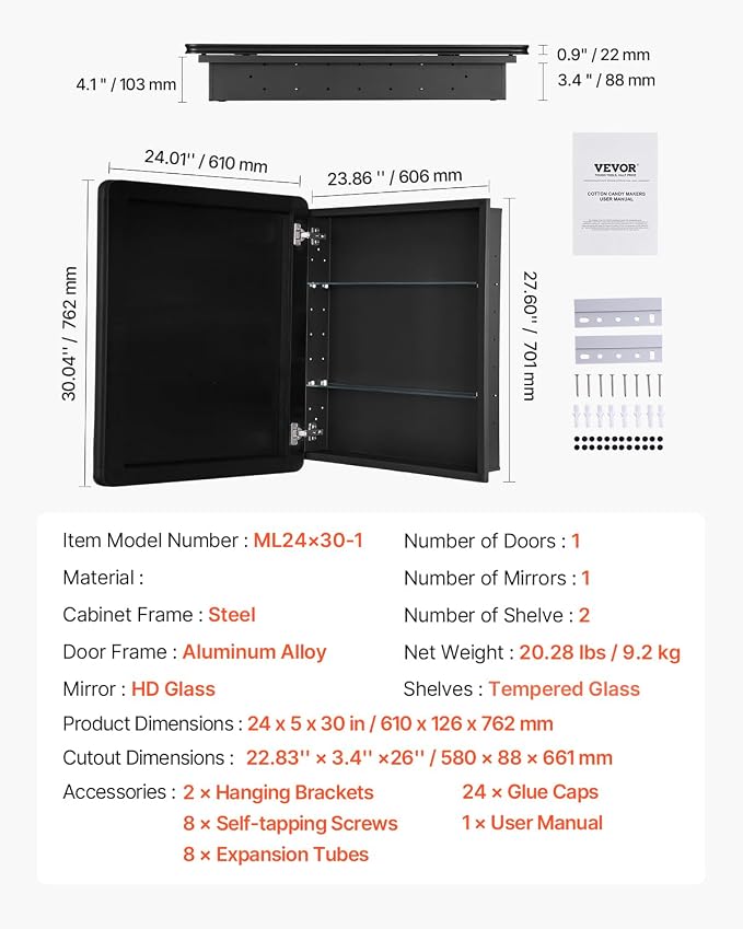 VEVOR Medicine Cabinet, 24 x 30 inch, Medicine Cabinet - Image 3