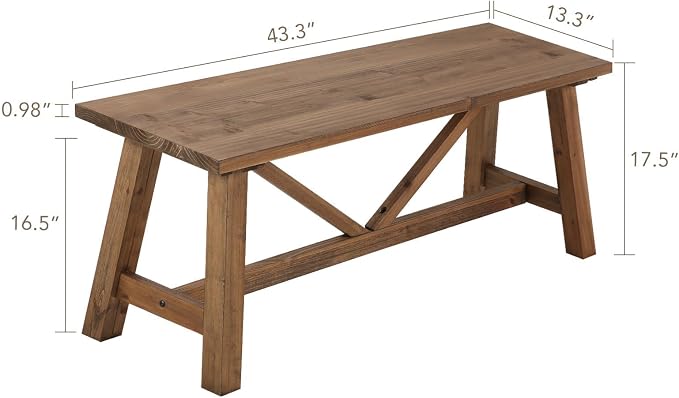 Wnutrees 43" Farmhouse Wood Bench, Narrow Bench, Long Bench Seat - Image 2