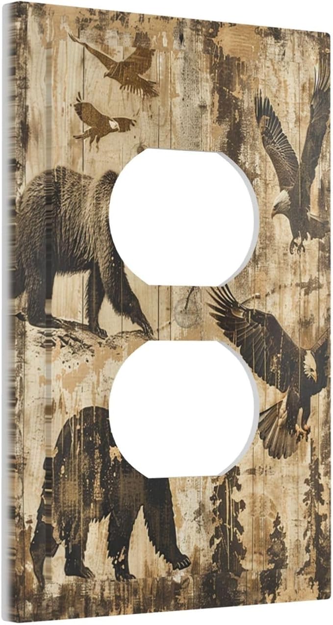 Outlet Covers Vintage Cabin Wildlife Animal Bear Eagle Forest 1 Gang Duplex - Image 2