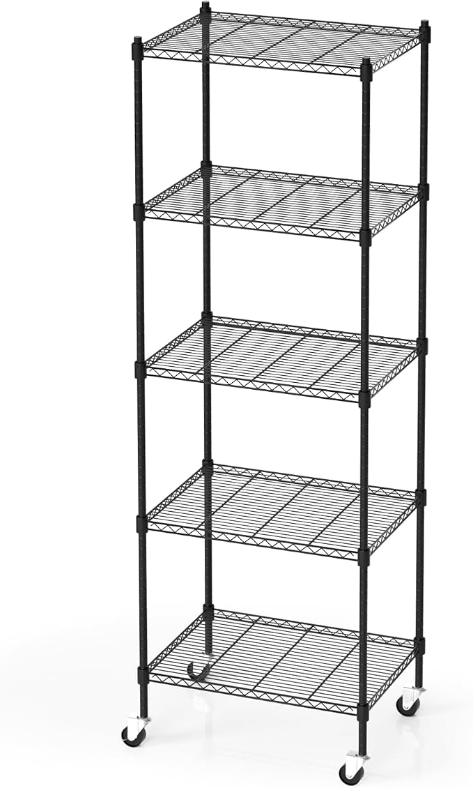 5 Tier Storage Shelves with Wheels, Heavy Duty Metal Garage Shelving Unit and by FUXRYTH