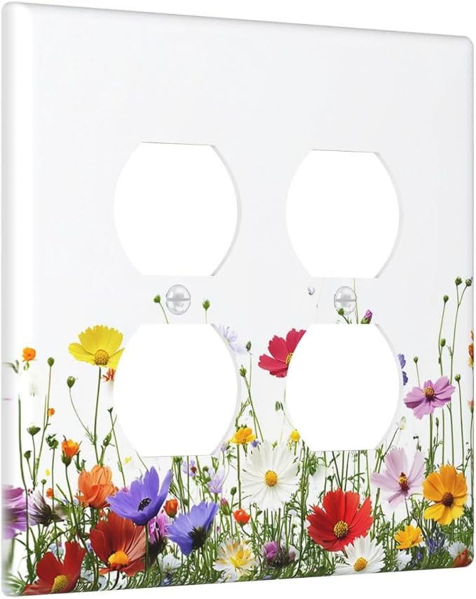 Outlet Covers Colorful Wildflowers Plant Floral Daisy 2 Gang Double Duplex - Image 2