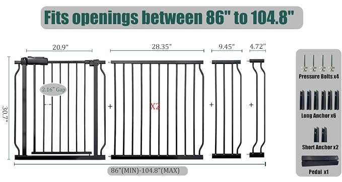 85.8-105 Inch Extra Wide Baby Gate, Pressure Mounted No Drill, Extra Wide - Image 2
