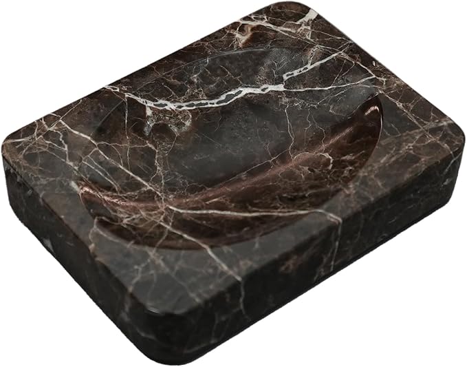 Natural Marble Soap Dish, Emperador Dark Rectangle Jewelry Dish, Dark Brown by HAMAKAWA