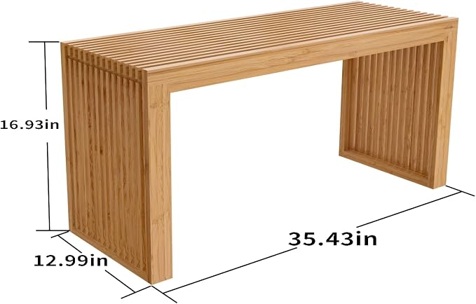 Bamboo Dining Bench, 35 Inch Farmhouse Decor Indoor Kitchen Table Bench - Image 3