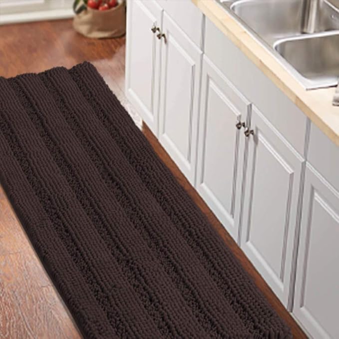 Turquoize Bathroom Runner Rug Extra Long Chenille Area Rug Non-Slip Brown Bath by Turquoize
