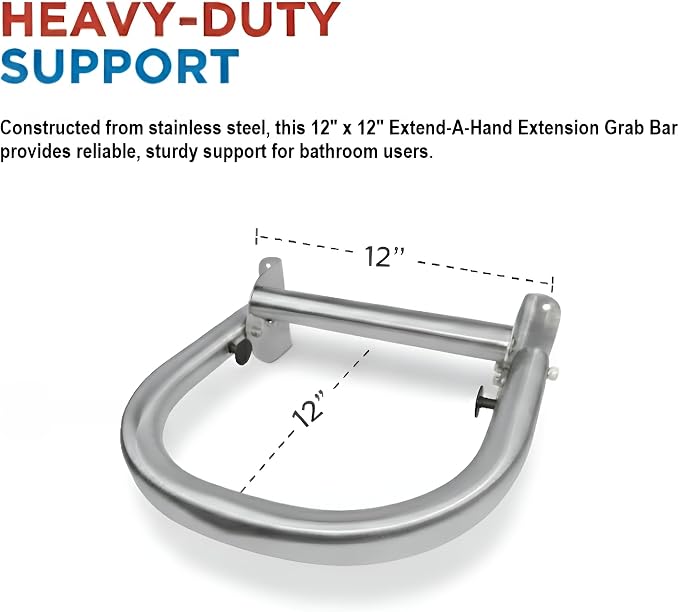 Extend-A-Hand Grab Bar Extension 12"x12"| Heavy-Duty Bathroom Safety Handrail - Image 2