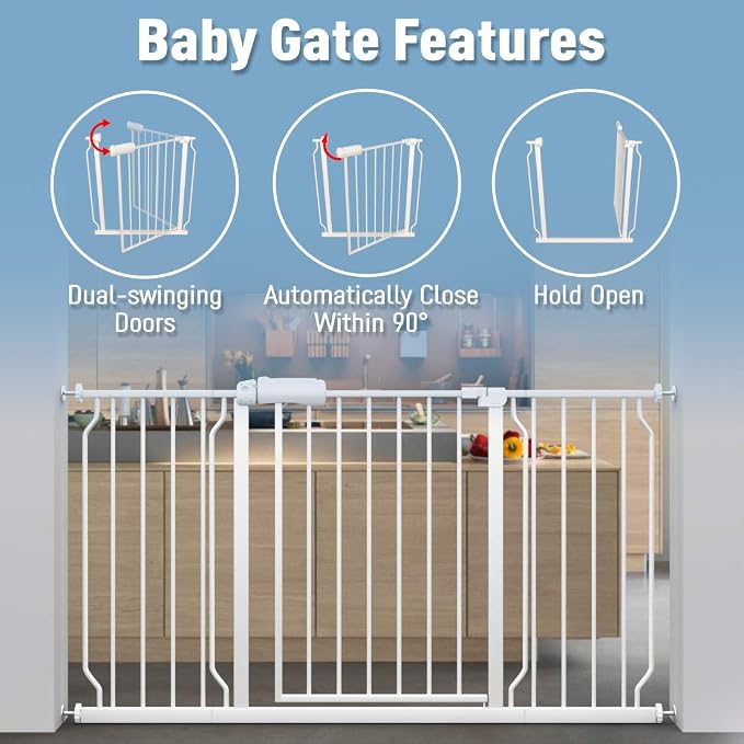 ALLAIBB Extra Wide Pressure Mount Baby Gate Auto Close White Metal Child Dog - Image 4