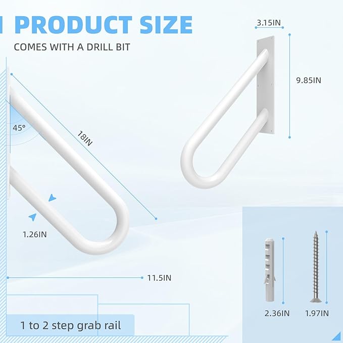 Handrails for Outdoor Steps Wall Mount, Railings for 1-2 Steps, U-Shaped - Image 2
