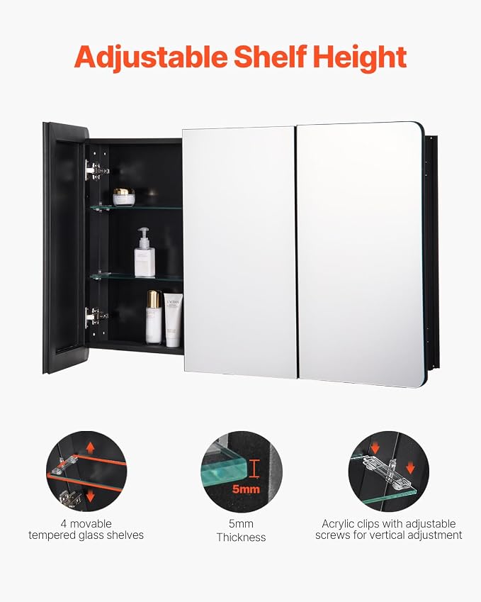 VEVOR Medicine Cabinet, 25.5 x 40 inch, Medicine Cabinet - Image 4