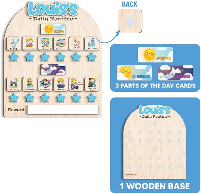 Wooden Chore Chart for Boys, Daily Routine Chart for Kids, Visual Schedule - Image 3