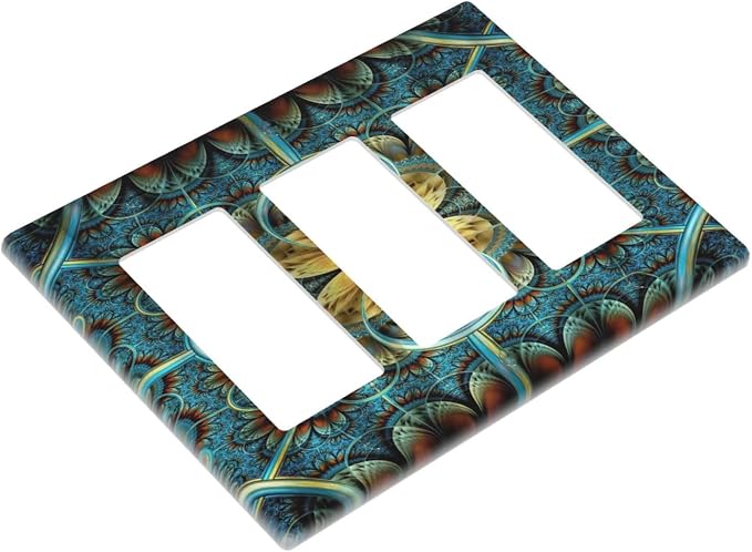 Light Switch Cover Boho Fractal Mandala 3 Gang Wall Plate Triple Light Switch - Image 3