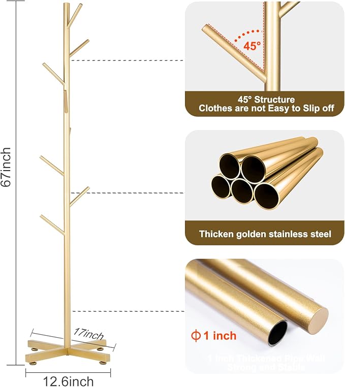 ZOZOE Metal Coat Rack Stand, Modern Coat Rack Freestanding - Image 3