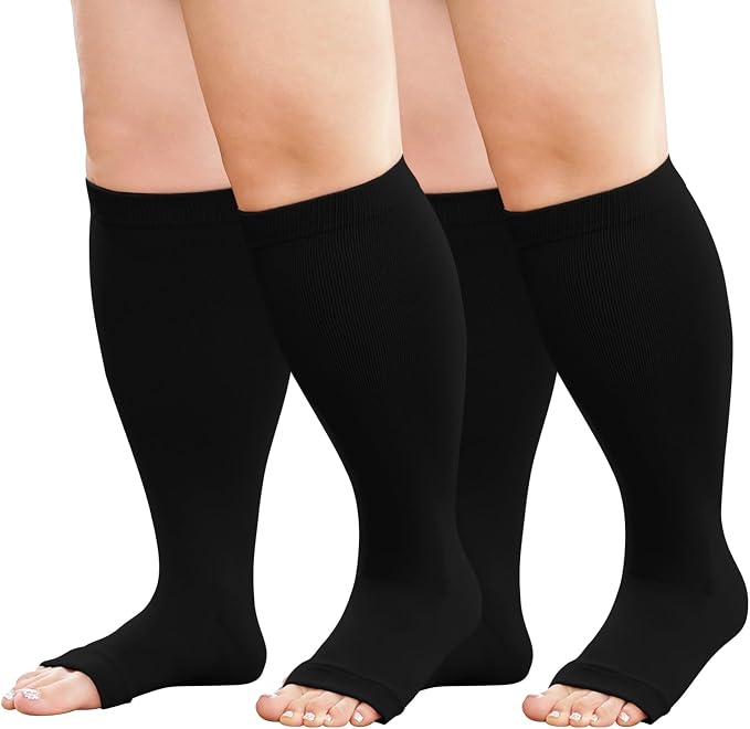 Plus Size Compression Socks: Wide Calf Toeless Stockings by BODALA