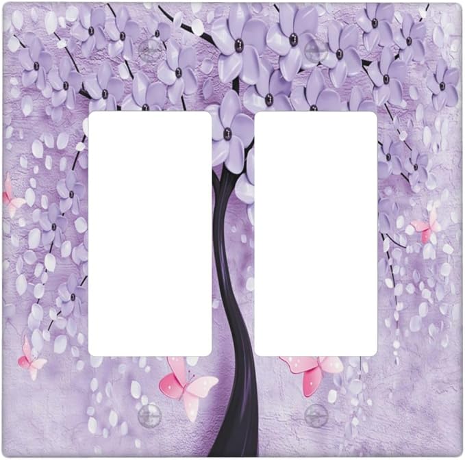 Outlet Covers 3D Purple Tree 2 Gang Wall Plate Double Rocker Light Switch Cover by Spshian