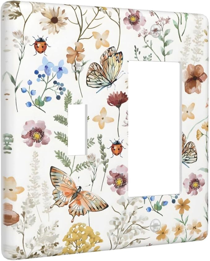 Boho Multicolor Flower Butterfly Insect Floral Outlet Covers 1 Toggle 1 Rocker - Image 2