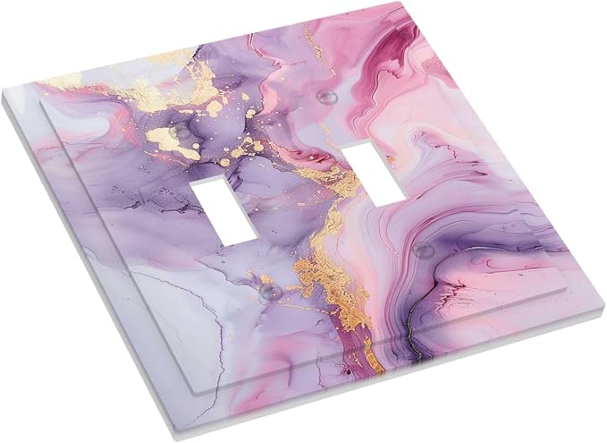 Decorative Switch Plates Pink Marble Abstract Purple Gold Texture 2 Gang Double - Image 3