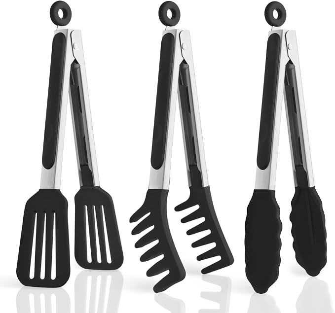 3 Pack Silicone Tongs for Cooking, Maywe Tanso 9 Inch Cooking Kitchen Tongs by MayweTanso