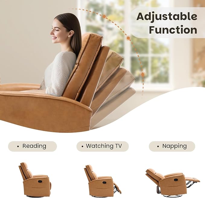 CANMOV Leather Recliner Chair, Swivel Rocker Recliner Chair, 360°Swivel Nursery - Image 6