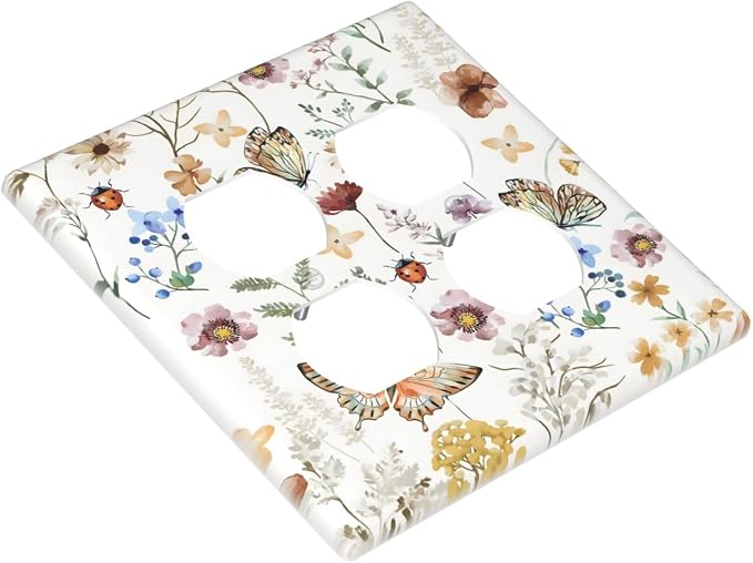 Boho Multicolor Flower Butterfly Insect Floral Outlet Covers 2 Gang Double - Image 3